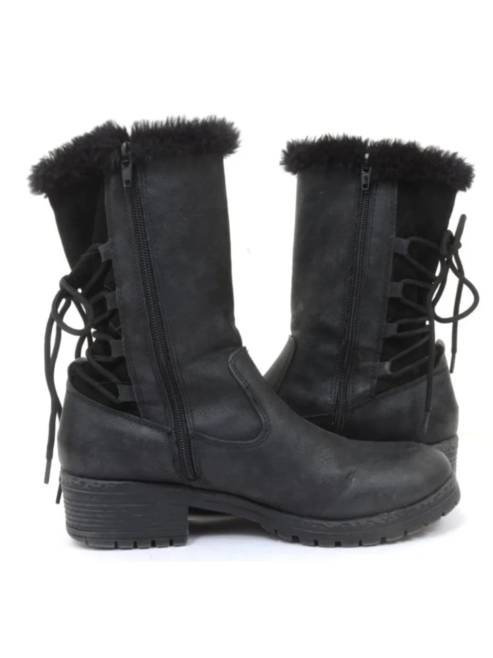 Andiamo Anadine Women's 8 Back Corset Lace Faux Fur Mid-Calf Winter Boots Furry